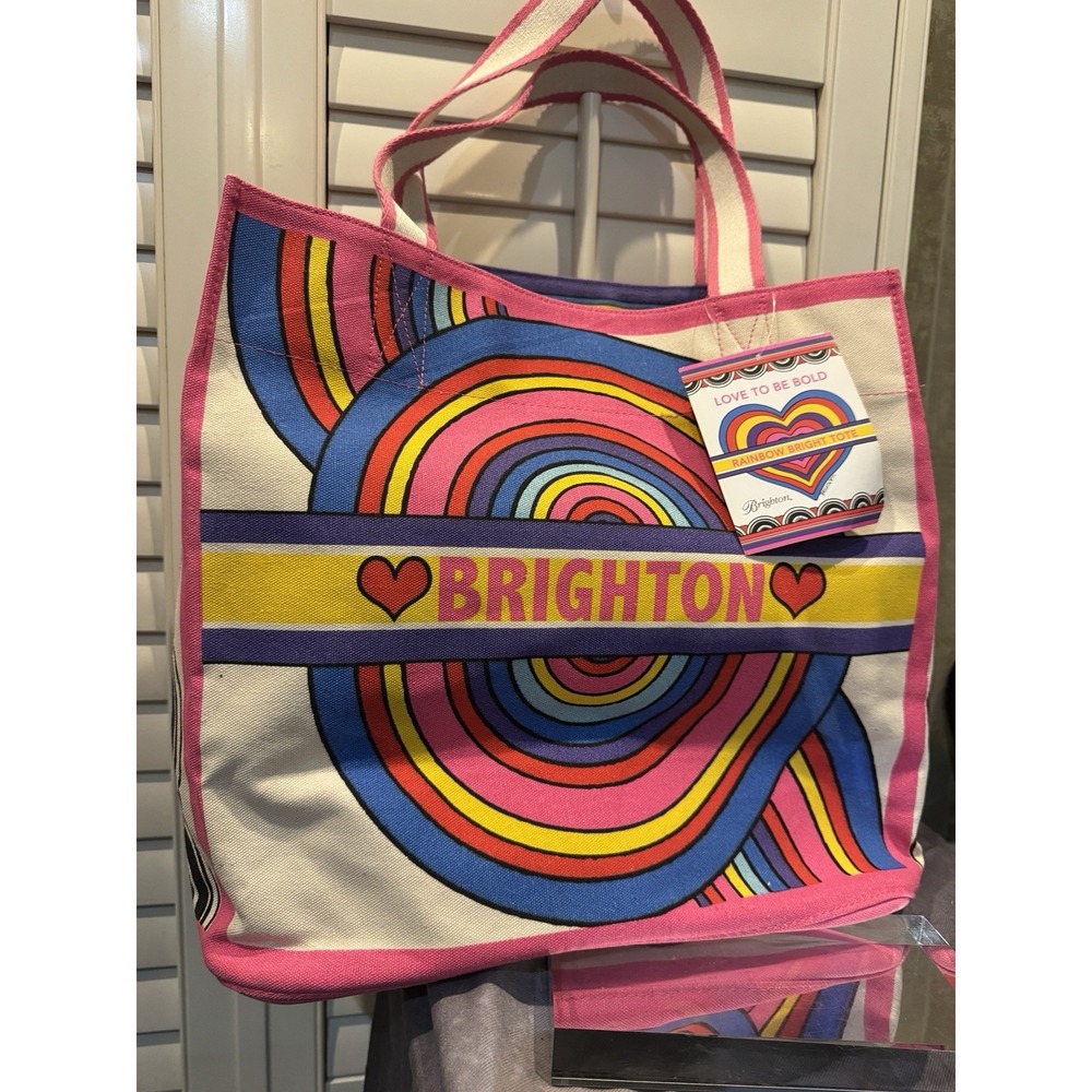 Brighton Rainbow Love To Bold Canvas Tote Bag pink-heart colorful-Tom Clancy NWT